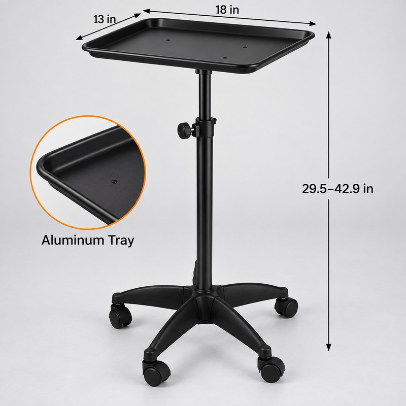 Adjustable Aluminum Rolling Salon Tray with 360° Wheels, 18 x