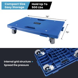 Nellyke Furniture Dolly, 4 Pack Blue Moving Dolly,16IN-10IN 500LBS Capacity, Furniture Movers 4 Wheels Heavy Duty, Modular Connectable Small Flat Dolly, Practical Portable Dollies