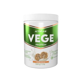 VEGE PROTEIN | Pflanzliches Proteinpulver – Mischung aus 4 Quellen (Soja, Erbsen, Reis, Hanf) – Keks – ohne Zuckerzusatz – 500 g (16 Portionen) – proteinreich