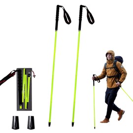 OKHEALING High Strength Carbon Fiber Trekking Poles, Pack of 2, Foldable 5 Sections Lightweight and Strong, Protects Joints, Suitable for Hiking, Trekking and Mountaineering (Yellow, 130 cm)