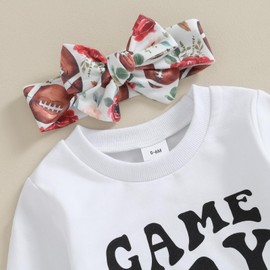 CIYCUIT 3Pcs Baby Girl Football Outfits Letter Print Sweatshirt + Pants + Headband 0 6 12 18 24 Months Clothes 12-18 Months