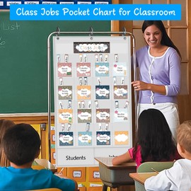 Class Jobs Pocket Chart, Teacher's Helper Classroom Management Educational Pocket Chart, Class Jobs for Preschool Classroom Must Haves Supplies, Classroom Jobs Bulletin Board Set (White)