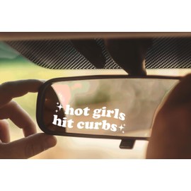 2Pcs Hot Girls Hit Curbs - Trendy Boho Chic Car Mirror Decal & Bumper Sticker Funny Car Accessory for Women High-Quality Vinyl, Perfect Gift for Female Drivers, Hippie Car Decor (4-inch Width, White)