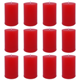 12 Pack 2x3 Inch Red Pillar Candles for Romantic Valentine's Day and Christmas, Unscented Column Candle for Home Restaurants, Smokeless Dripless and Clean Burning Emergency Candle