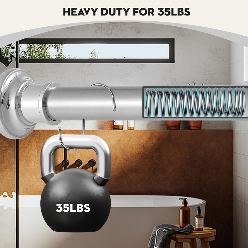 Haryaers Silver Long Curtain RodTension Shower Curtain Rods 30 to100
