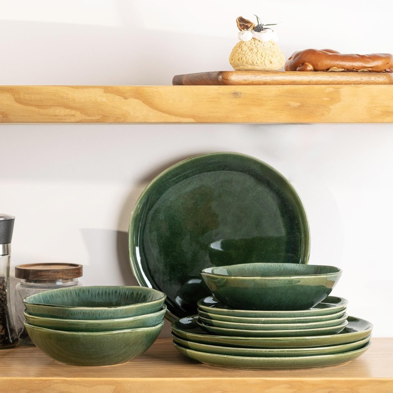 AmorArc Ceramic Dinnerware Sets,Handmade Reactive Glaze Stoneware Plates and Bowls