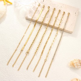 Thunaraz Bracelets for Women Waterproof, 14K Real Gold Jewelry Sets for Women Trendy Thin Dainty Stackable Cuban Link Paperclip Chain Bracelet Set Gold7Pcs