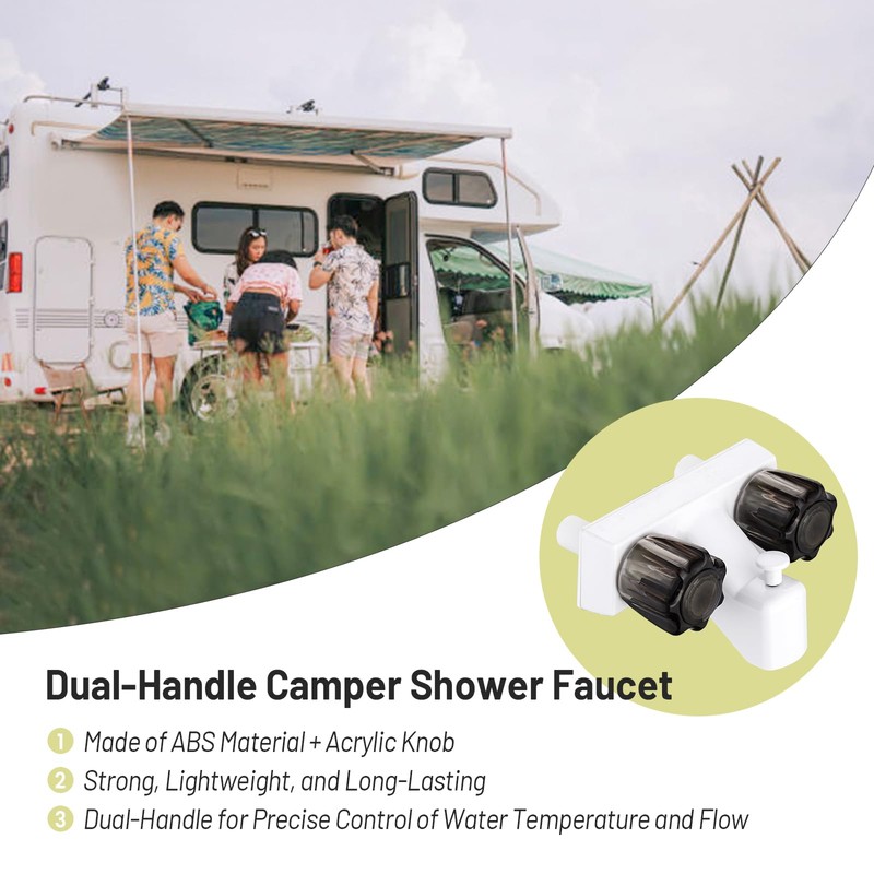 Square-White Dual-Handle RV Shower Faucet with Shower Diverter for Camper