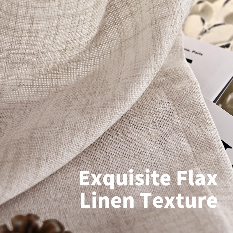 YoungsTex Short Natural Linen Curtains 45 Inch Length 2 Panels