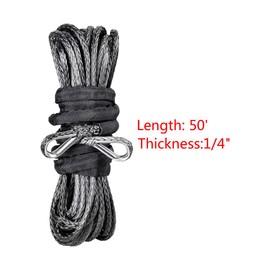 Astra Depot Black ATV UTV Synthetic Rope Extension 50ft 7500lbs Winch Line Cable with Thimbles