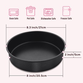 Herogo - Juego de 3 moldes redondos de 8 pulgadas, acero inoxidable negro, antiadherente, para hornear, para cumpleaños, boda, para pasteles, no tóxico, apto para horno y lavaplatos