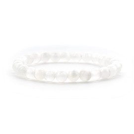 Cherry Tree Collection - Small, Medium, Large Sizes - Gemstone Beaded Bracelets For Women and Men - 6mm Round Beads (Selenite - Medium)