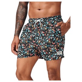SOLY HUX Swim Trunks for Men Ditsy Floral Print Drawstring Swim Shorts Bathing Suits with Pockets Black Floral Large