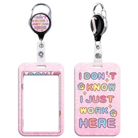 Beemorita Pink Work Retractable Card Badge Holder Reel Cute Aesthetic Reel Clip for Keys & ID Badges for Women Girls Office Staff Vertical ID Holder Heavy Duty Reel with Carabiner Clip