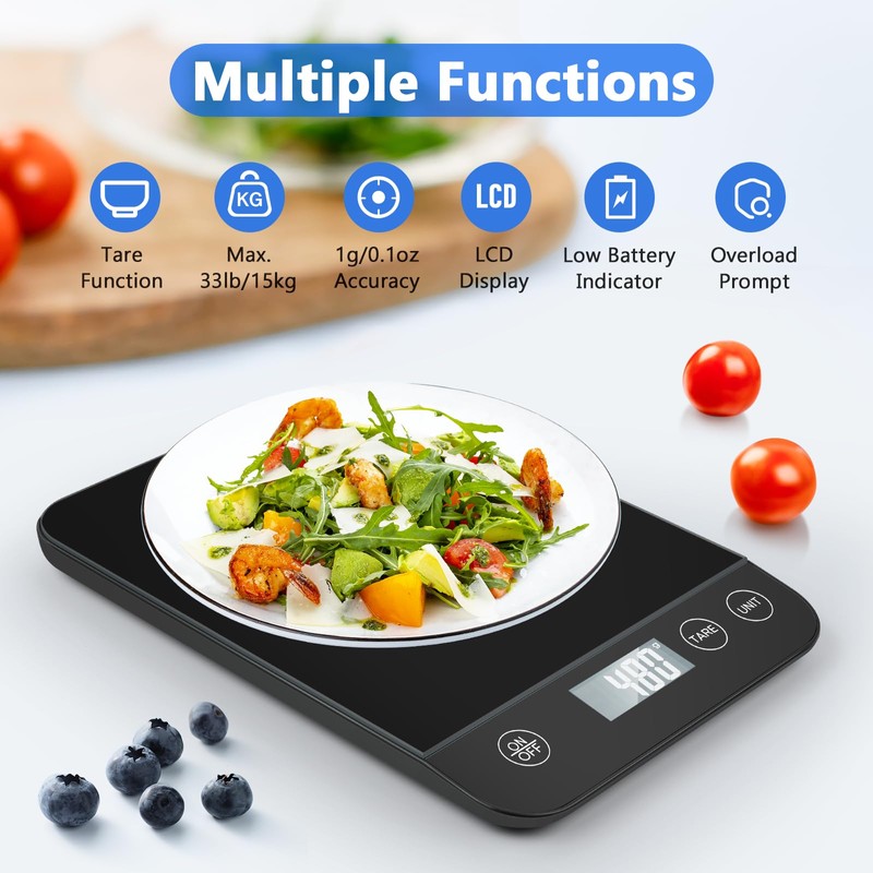 Drcowu Large Food Scale Digital 15kg, Kitchen Scales with Customized