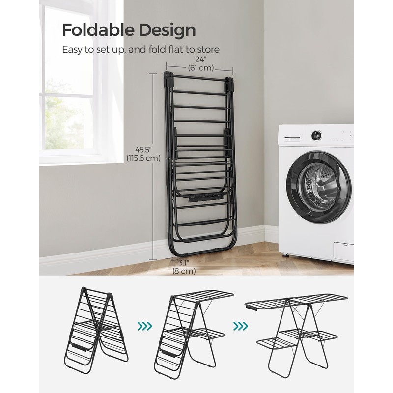 SONGMICS Clothes Drying Rack, Foldable 2-Level Laundry Drying Rack, Free-Standing