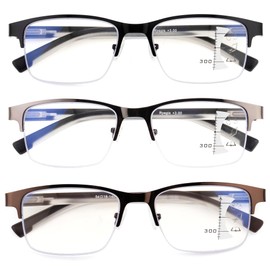 Half Frame Progressive Multifocus Reading Glasses Anti Blue Light,Semi Rimless Readers For Men 3.0x