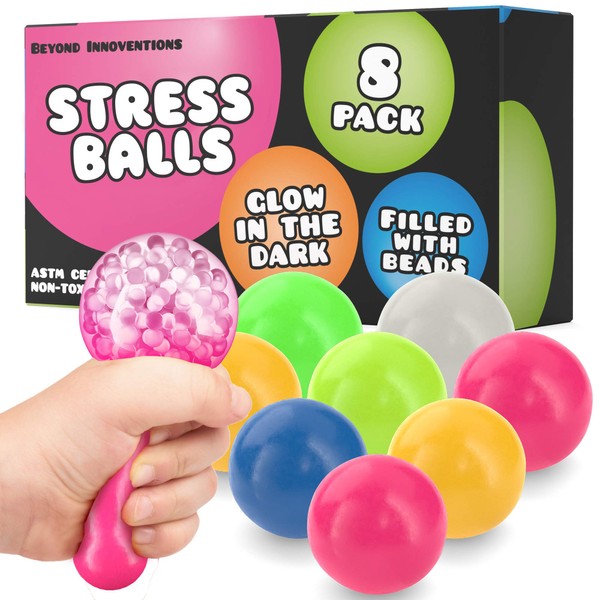 Sticky Stress Ball フィジェット8個パック 暗闇で光るスクイーズボール ストレスおもちゃ 天井と壁にくっつく ストレス解消ギフト パーティー用品 不安解消アイテム 子供と大人向け