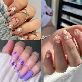 5D Daisy Nail Stickers Decals Spring Summer Flower Leaf Self-Adhesive Nail Design Stickers White Purple Embossed Daisy Floral Nail Decals for Women DIY Manicure Decoration Accessories 2 Sheets