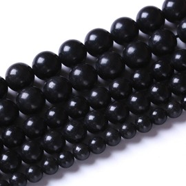 60 PIEZAS Cuentas de piedra negra de Shungite de 6 mm naturales para hacer joyas, cuentas sueltas redondas para pulseras y collares de bricolaje, cuentas de cristal de curación energética (Cuentas de