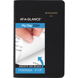 AT-A-GLANCE 2024 Daily Planner, Hourly Appointment Book, 5" x 8", Small, 24-Hour, Black (702030524)