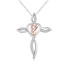 Midir&Etain Silver/Black Gothic Cross Necklace for Men Women 925 Sterling Silver Christian Faith Jewellery Valentine's Day Birthday Gifts, Medium, Cubic Zirconia, Zircon