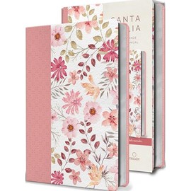 Biblia Reina Valera 1960 letra grande. Piel rosada con flores, tamaño manual / S panish Bible RVR 1960 Large Print. Imitation Pink Leather With Flowers