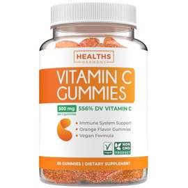 Healths Harmony Vegan Vitamin C Gummies for Adults - Immune Support Gummies with Chewable Vitamin C 500mg per Serving for Daily and Seasonal Wellness - High Potency Non-GMO Formula - Orange Flavor (1 Month Supply)