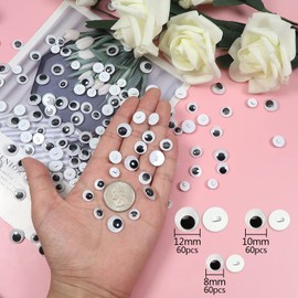 TOAOB 180pcs Sew On Wiggle Googly Eyes Round Black White Plastic Safety Doll Eyes Sewing Craft Eyes 8mm 10mm 12mm for Soft Doll Making DIY Craft Plush Animal