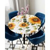 AYTTBIS Sunflower Watercolor Round Fitted Tablecloth with Elastic,Waterproof Oil Proof