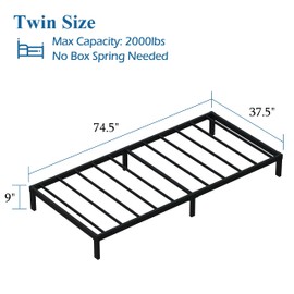 DiaOutro 9 Inch Twin Bed Frames Heavy Duty Low Profile Metal Platform No Box Spring Needed Mattress Foundation, Easy to Assembly, Noise Free, Black