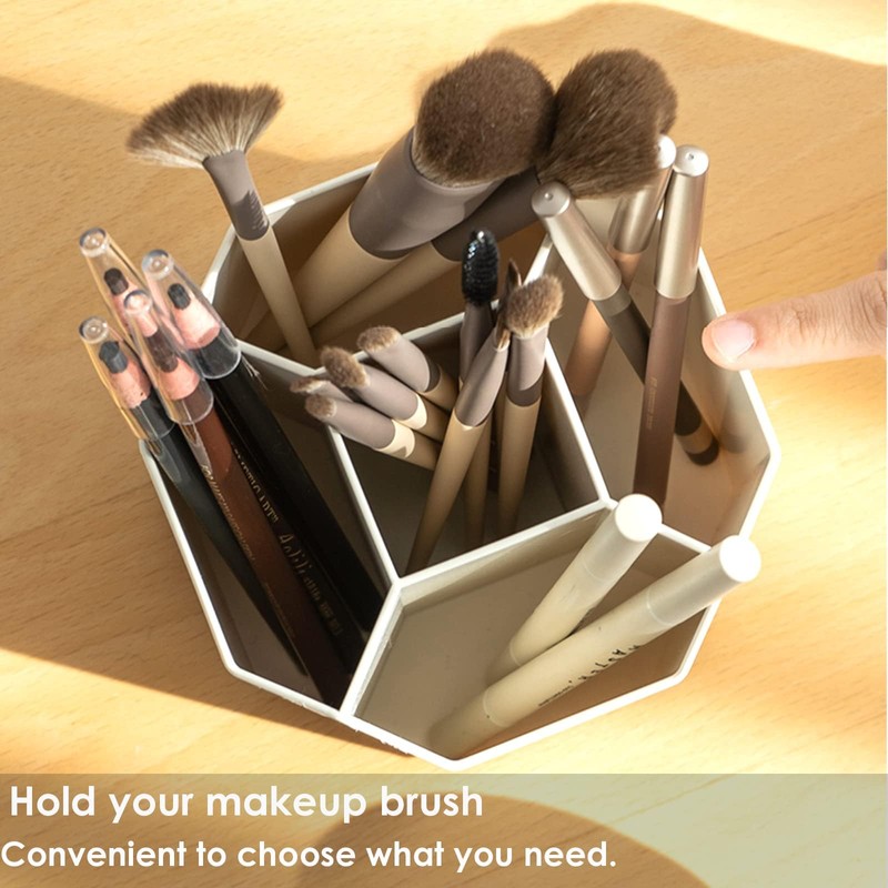 AhfuLife Rotating Pencil Pot for Desk, Makeup Brush Holder with