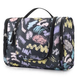 FOREGOER Large Travel Toiletry Bag Hanging Toiletry Bag for Men and Women Doodling, orange, WOMEN