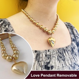 OKKEDY Heart Pendant Choker Necklaces for Women, Chunky Puffy Heart Necklace Jewelry for Women Gifts, Y2k Heart Gold Pendant Necklace