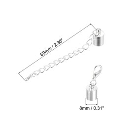 sourcing map 10Sets 8mm Leather Cord End Caps with Lobster Clasps & Extender Chain for DIY Making Bracelets, Silver Tone