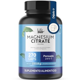 LIFE 360  Citrato de Magnesio  Alta Pureza  270 Cpsulas  2598 mg por porcin  Alta Absorcin  Adicionado con Fibra Diettica  Suplemento Alimenticio...  