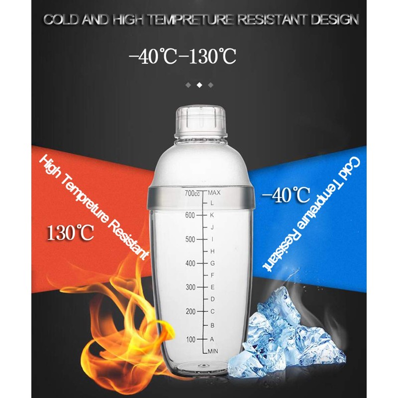 Happyupcity Plastic Cocktail Shaker 700cc/680ml Empty Professional Transparent with Scale