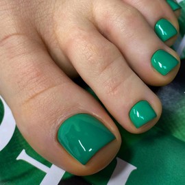 KXAMELIE Solid Colour Square Short Press-on Toenails, Shiny False Acrylic Toenails, Cute Artificial Dark Green Toenails for Women Girls in 24 Pieces, Seamless Fit