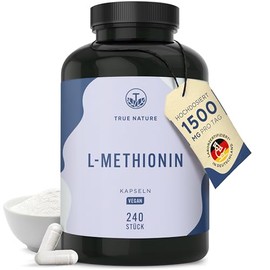 L-Methionine, 240 Capsules (500 mg), High Dose: 1500 mg per Day, 80 Days Supply, Amino Acid, Vegan, No Additives, German Production TRUE NATURE