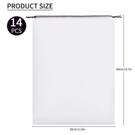 Ktxaby 14 Large Shoe Bags for Travel, 30 x 40 cm, Transparent Waterproof Shoe Storage Organiser, Clear Drawstring Bag, Dust Bags for Women and Men, White, Shoe Bags
