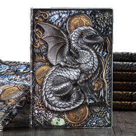 [Magic of Sedona] Magic Notebook, 3D Embossed Leather Vintage Notebook, Dragon (Color), Dragon 8.5 x 5.7 inches (21.5 x 14.5 cm) (A5 Size) Hardcover, Retro Notebook, Magic Book, Alchemist Atmosphere,