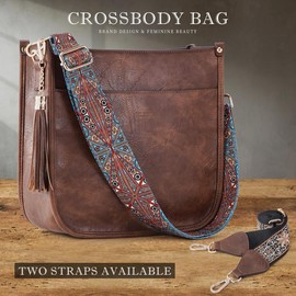 4053 Women's Elegant Crossbody Bag For Women Leather Hobo Handbag Wallet Set With 2count Adjustable Guitar Leopard Strap hkclufbag crossbody purses 2025:_Browncoffee