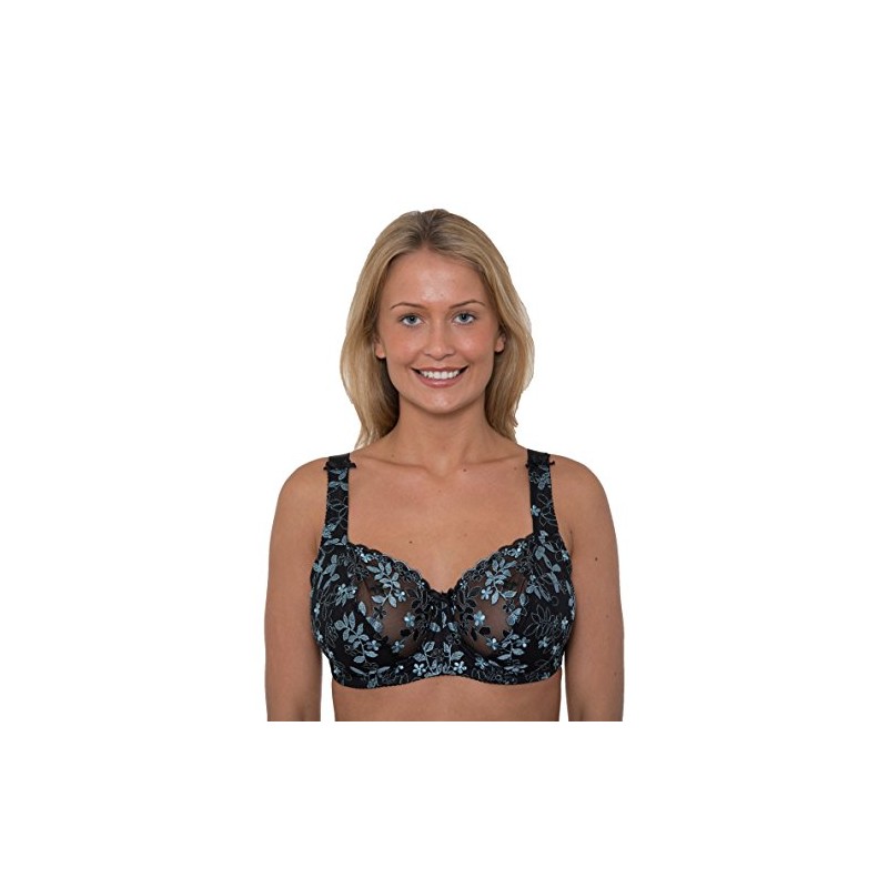 Gemm Ladies Black Turquoise Embroidered Large Bosom Lace Underwired Firm