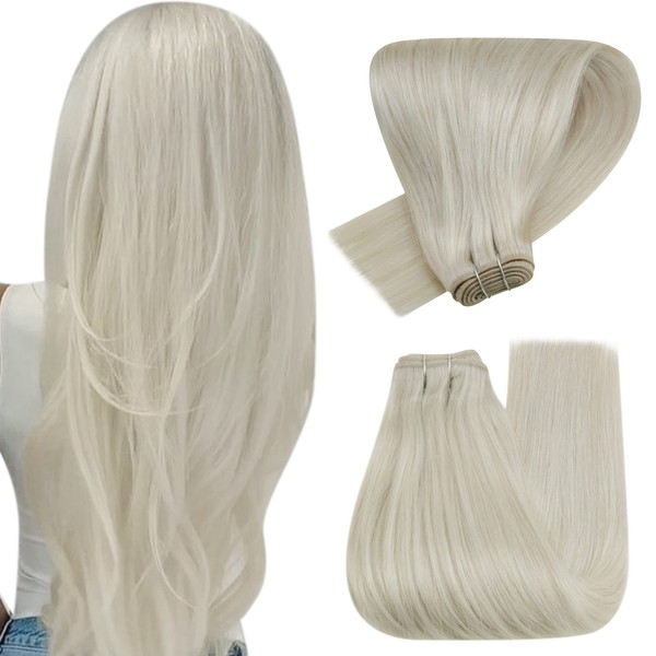 Hetto Real Hair Extensions, Remy Weft Extensions, Blonde Weft Extensions, Human Hair, 45 cm, #60 Platinum Blonde, 100 g