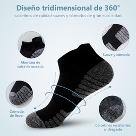 Calcetas Antiderrapantes para Hombre 8 Pares, Calcetines Deportivos Algodon Transpirables, Tines Cortos Casual Bajos, Calcetas Absorbe el sudor y antiolor para Futbol, Correr, Ciclismo, Gym(Negro)