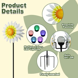 Decorative Metal Garden Daisy Wind Spinner, Decorative Garden Stakes, Daisy Wind sulpture for Yard Patio. Outdoor Yard Art. (White)