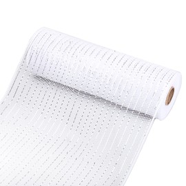 XNHIU White Poly Mesh Ribbon 10 Inches x 10 Yards Metallic Foil Rolls for Wreaths DIY Crafts Wrapping Swags Home Decoration (White)