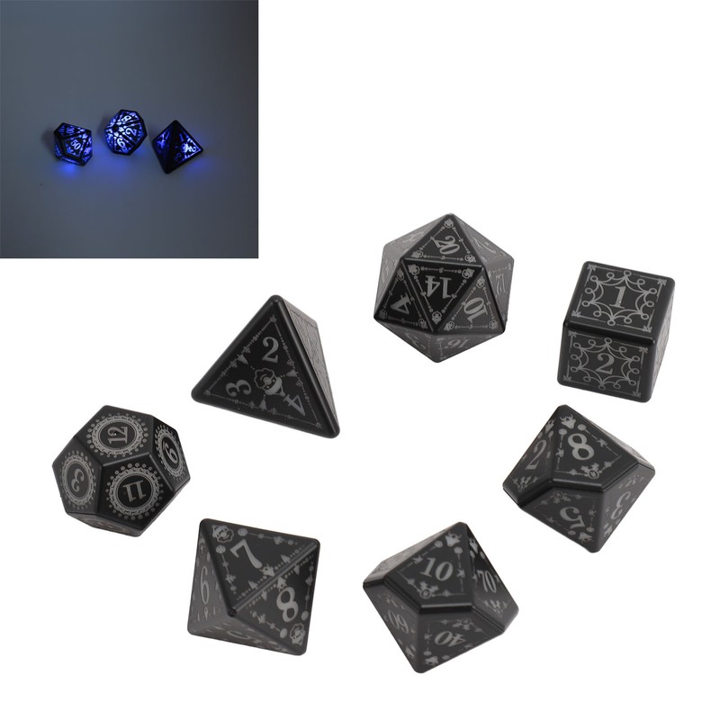 7pcs Light Up LED Dice Set Glowing Polyhedral Dice with