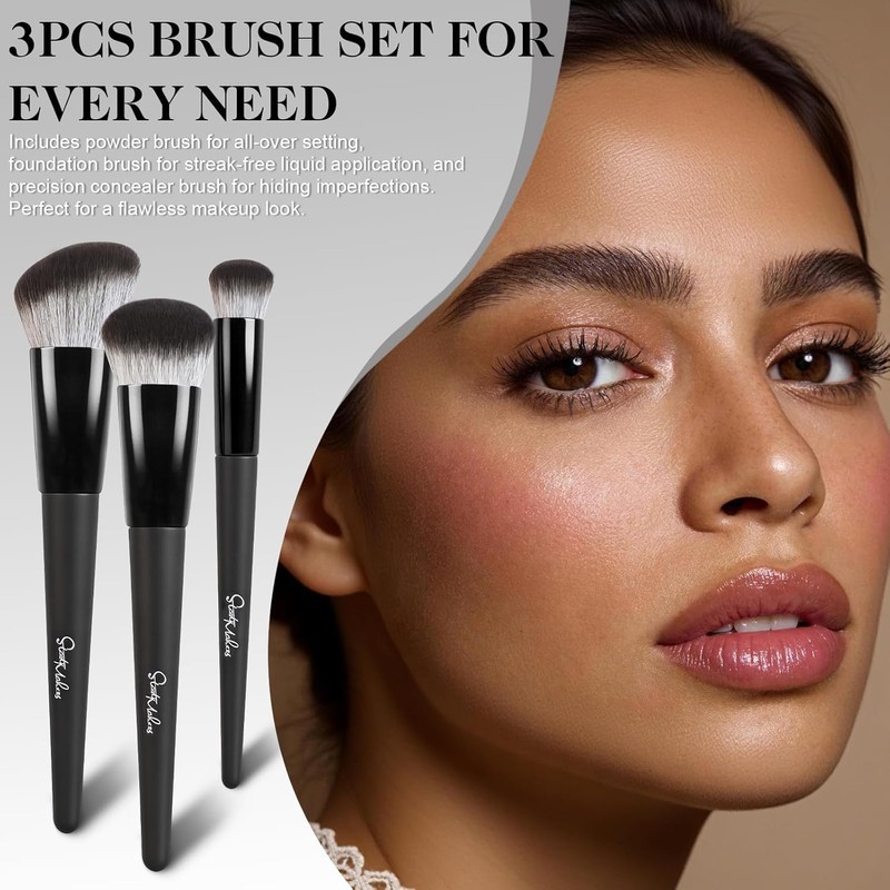 Start Makers Makeup Brushes 3Pcs Set, Foundation Brush for Liquid