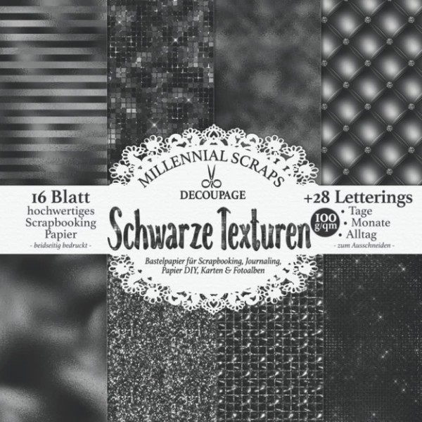 DECOUPAGE Schwarze Texturen Bastelpapier für Scrapbooking, Journaling, Papier DIY, Karten
